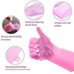 nksnimystore REUSABLE SILICONE CLEANING HAND BRUSH SCRUBBER GLOVES (1 PAIR) Wet and Dry Disposable Glove image 2