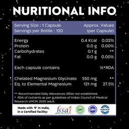 nutrabud Magnesium Glycinate Capsules 550mg - For Healthy Muscles, Nerves & Bones image 2