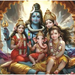 Haridecor Shiv Parvthi Mahiya Family God Wall Poster For Pooja Room Living Room Office Size 45Cm X 45Cm Vinyl-image-3