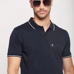 uniberry Men Solid Polo Neck Cotton Blend Navy Blue T-Shirt-picture-18