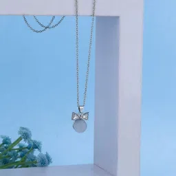 SZN Elegent Set Of 2 Silver-Plated Artificial Stones Studded Circular Pendants With Chains image 3