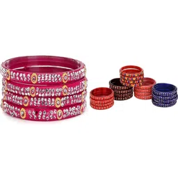 SOMIL Set of 24 Artificial Stones Studded Ethnic Slip-On Bangles-picture-17