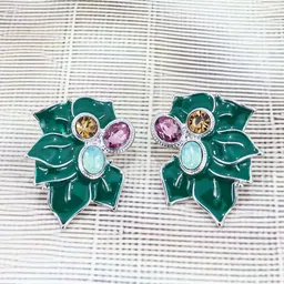 FIMBUL Silver-Plated Floral Stainless Steel Rhinestone Studded Antique Studs-image-61