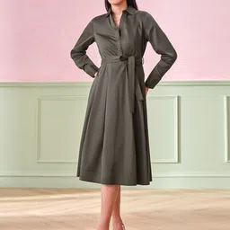 AND Solid Pure Cotton Knee-Length Shirt Dress-picture-36