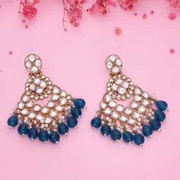 Anouk Gold-Plated Kundan Studded & Pearls Beaded Contemporary Drop Earrings-image-90