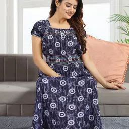 NIGHTY KING Women Geometric Printed Pure Cotton Maxi Nightdress-image-70