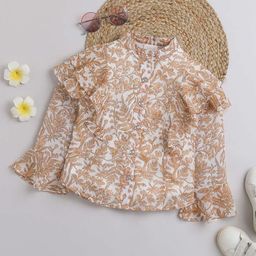Tiny Girl Girls Floral Printed Mandarin Collar Bell Sleeve Ruffles Shirt Style Top-picture-37
