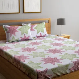 Myntra Elegant Homes Off White & Green Printed 300 TC King Bedsheet Set 2.5 x 2.2 m-picture-10