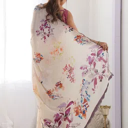 Anouk Floral Printed Embroidered Mirror Work Saree image 5