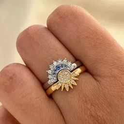 ISHKAARA Set Of 2 Gold & Rhodium-Plated Stone-Studded Couple Adjustable Finger Rings image 2