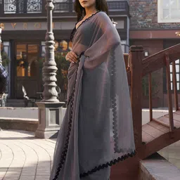 Tikhi Imli Beads and Stones Poly Chiffon Designer Saree image 3