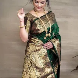 you shop we ship Woven Design Zari Silk Blend Handloom Saree image 2