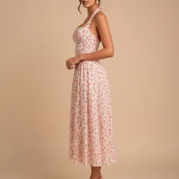 bebe Floral Print Halter Neck Satin Fit & Flare Midi Dress image 5