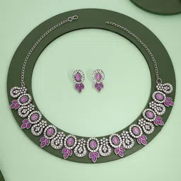 Brado Jewellery Silver Plated American Diamond Studded Jewellery Set image 4