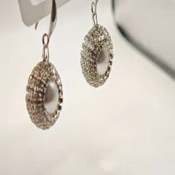 SAPRAA TRENDS Stainless Steel Rhodium Plated Stones Studded & Pearls Beaded Drop Earrings image 5