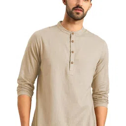 BHUVIKOO Band Collar Roll-Up Sleeves Straight Short Kurta-picture-37