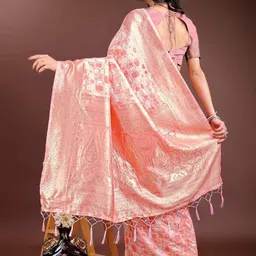 HERE&NOW Woven Design Zari Linen Blend Handloom Saree image 2