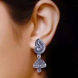 DIVASTRI Set Of 5 Silver-Plated Peacock Shaped Oxidized Jhumkas image 4