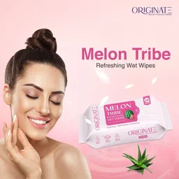 originate Melon Tribe Refreshing Wet Wipes for Easy Makeup, Excess Oil Removal-Pack of 6 image 2
