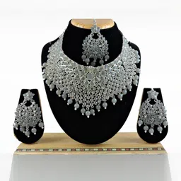 VATSALYA creation Alloy Gold- plated Grey Jewellery Set image 2