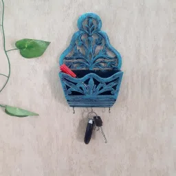disoo fashions Teal Colour Sheesham Wood Key Holder in Distress Finish image 2