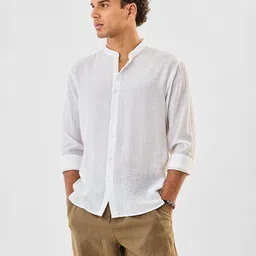 Snitch Textured Mandarin Collar Casual Shirt image 4