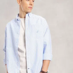 Nautica Classic Fit Striped Pure Cotton Casual Shirt-image-84