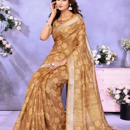 MORDEN MUSE Printed Linen Shimmer Saree With Blouse Piece image 4