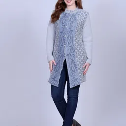 Gouri Women Self Design Woollen Longline Cardigan image 3