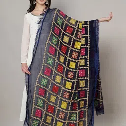 MUFFLY Checked Mirror Work Chiffon Phulkari Dupatta-picture-40