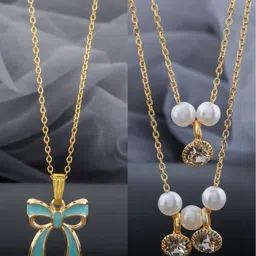 Birado Jewellery Set Of 2 Stainless Steel Gold-Plated Artificial Beaded Layered Chain-picture-39