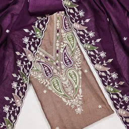 BlissFlair Floral Embroidered Thread Work Unstitched Dress Material-image-42