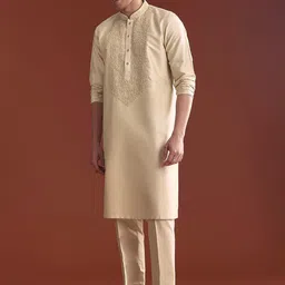 KALKI Fashion Men Ethnic Motifs Embroidered Regular Thread Work Kurta with Trousers-image-83