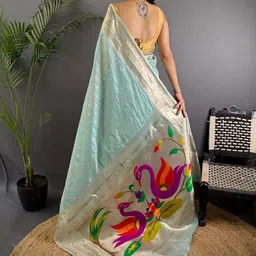SKJ CREATION Ethnic Motifs Zari Silk Cotton Handloom Saree image 4