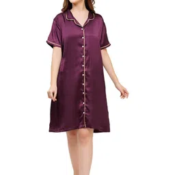 WOEMUR Women Purple Satin Nightdress-image-2
