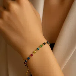 ATIBELLE Gold-Plated Artificial Stones Studded Link Bracelet image 2