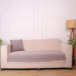 STITCHNEST Grey Velvet Dustproof Sofa Protector 3 Seater Sofa Cover-image-0