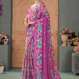Garden Vareli Geometric Printed Pure Georgette Saree image 4