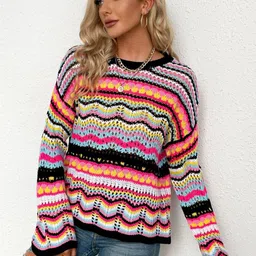 HERE&NOW Women Striped Crop Pullover-picture-24