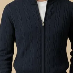 Mast & Harbour Men Cable Knit Mock Collar Long Sleeves Cardigan image 3