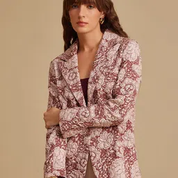 Kazo Self Design Notched Lapel Front Open Blazer image 2