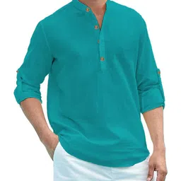 APEKTRA Slim Fit Band Collar Full Sleeves Short Kurta image 3