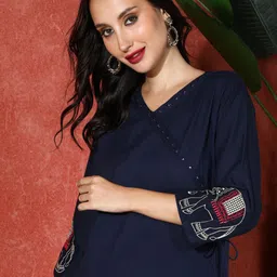 Sangria Embroidered Pure Cotton Kurta With Trouser image 5