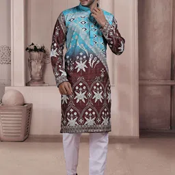 KURTA WALLAH Men Geometric Printed Thread Work Floral Kurta image 3