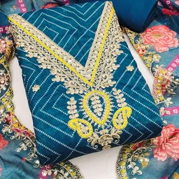 LeeliPeeri Designer Bandhani Embroidered Unstitched Dress Material-image-35