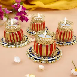 GADINFASHION Red & Gold-Toned 4 Pieces Candle Holders-picture-40