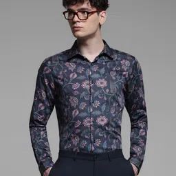 Jack & Jones Men Spread Collar Floral Printed Cotton Canvas Slim Fit Formal Shirt-picture-41