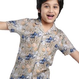 ARIAS By LARA DUTTA Boys Floral Printed Cuban Collar Cotton Shirt-picture-4