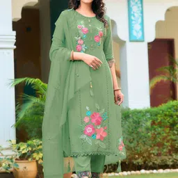 Berrylicious Women Embroidered Regular Thread Work Kurta with Trousers & With Dupatta image 3