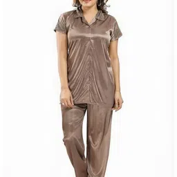 Clothus Women Beige Satin Printed Night suits-picture-38